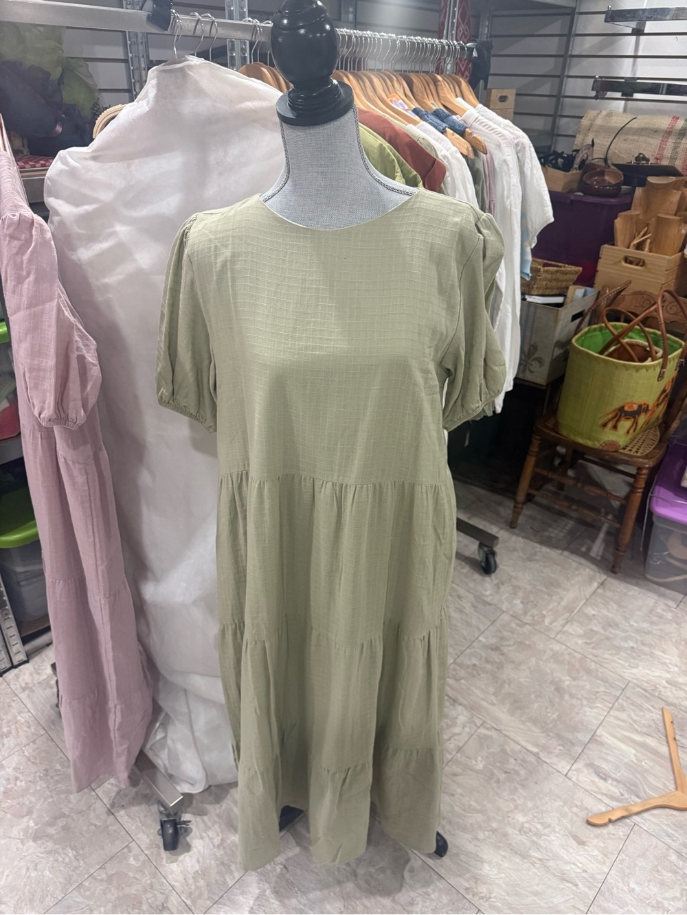 Relaxed Tiered Maxi Dress in Sage Green